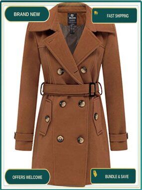 Women's Double Breasted Pea Coat Winter Mid-Long Trench